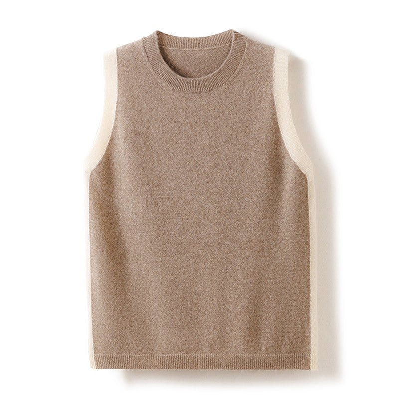 Women's Cashmere Crewneck Tank Mixed Colors Cashmere Vest - slipintosoft