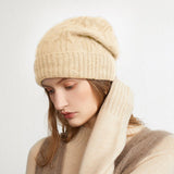 womens cashmere hats ribbed knitted solid cashmere beanie warm stacked hat - slipintosoft