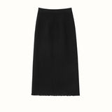 Womens Cashmere Knit Midi Skirt High Waist Frayed Hem Cashmere Dresses