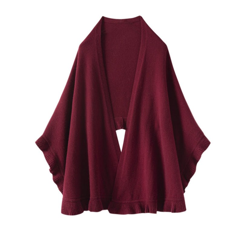 Womens Cashmere Ruffle - edge Cape Shawl And Wraps Flounce Edge Cloak