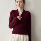 Womens Cashmere Sweater V Neck Cashmere Knit Pullover Cashmere Wrap Claret XS
