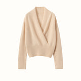 Womens Cashmere Sweater V Neck Cashmere Knit Pullover Cashmere Wrap Beige XS