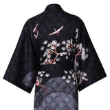 Women's Long Silk Kimono Robe with Belt Cranes Prints Landscape Painting Classic Both Robe - slipintosoft