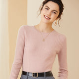 Women's Crew Neck 100% Cashmere Rib-Knit Sweater - slipintosoft