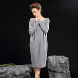 Womens Crew Neck Cashmere Dresses Loose Solid Cashmere Sweater Dress - slipintosoft