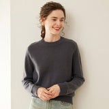 Womens Crew Neck Cashmere Raglan Sweater Cashmere Blouse Ribbed Hem Gray XS