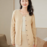 Women's Crewneck Cashmere Cardigans Cable-Knit Button-down Sweater - slipintosoft