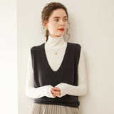 Womens Deep V Neck Cashmere Sweater Cashmere Vest Ribbed Trim Gray XS