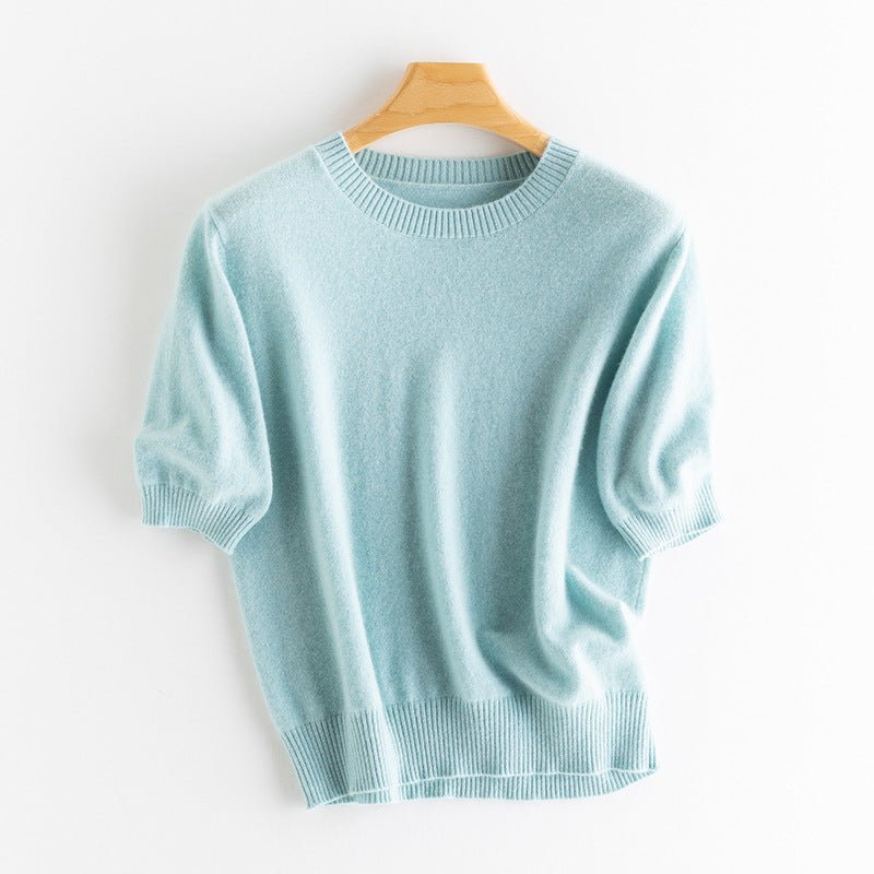 Women's Elbow Sleeve Cashmere Sweater Crew Neck Solid Knitted Cashmere Pullover - slipintosoft