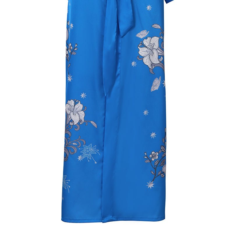 Womems Silk Kimono Robes Elegant Long Sleeves Women's Handpainted Flower Robe - slipintosoft