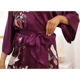 Women's Long Silk Kimono Robe Flower Print Pure Silk Robes - slipintosoft