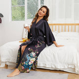 Long Silk Kimono Robes with Belt 100% Flower Women Luxury Silk Robe - slipintosoft