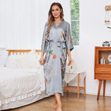 women's Flower Silk Kimono Robes Floral Printing  100% Silk Kimono