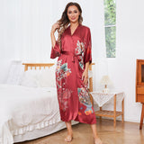 women's Flower Silk Kimono Robes Floral Printing  100% Silk Kimono