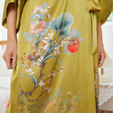 women's Flower Silk Kimono Robes Floral Printing  100% Silk Kimono