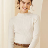 Women's Half Turtleneck Cashmere Sweater Rib-Knit Top - slipintosoft