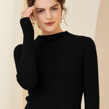 Women's Half Turtleneck Cashmere Sweater Rib-Knit Top - slipintosoft