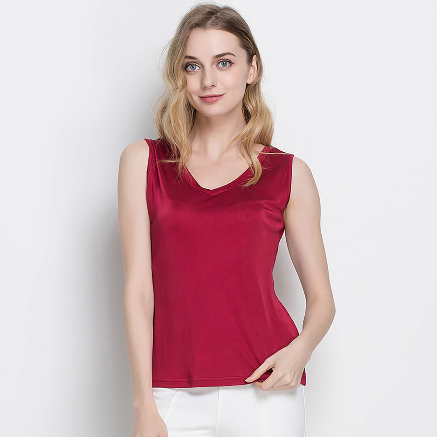 Women's Knitted V Neck Silk Sleeveless Tank Top T-Shirt Top - slipintosoft