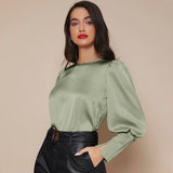 Women's Lantern Sleeve Silk Blouse Long Sleeves Silk Shirt