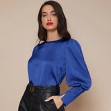 Women's Lantern Sleeve Silk Blouse Long Sleeves Silk Shirt