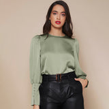 Women's Lantern Sleeve Silk Blouse Long Sleeves Silk Shirt