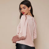 Women's Lantern Sleeve Silk Blouse Long Sleeves Silk Shirt