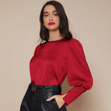 Women's Lantern Sleeve Silk Blouse Long Sleeves Silk Shirt