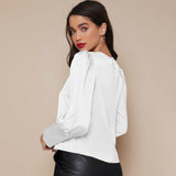 Women's Lantern Sleeve Silk Blouse Long Sleeves Silk Shirt