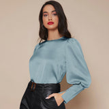 Women's Lantern Sleeve Silk Blouse Long Sleeves Silk Shirt