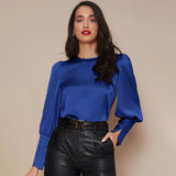 Women's Lantern Sleeve Silk Blouse Long Sleeves Silk Shirt