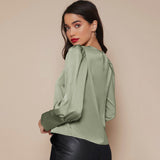 Women's Lantern Sleeve Silk Blouse Long Sleeves Silk Shirt