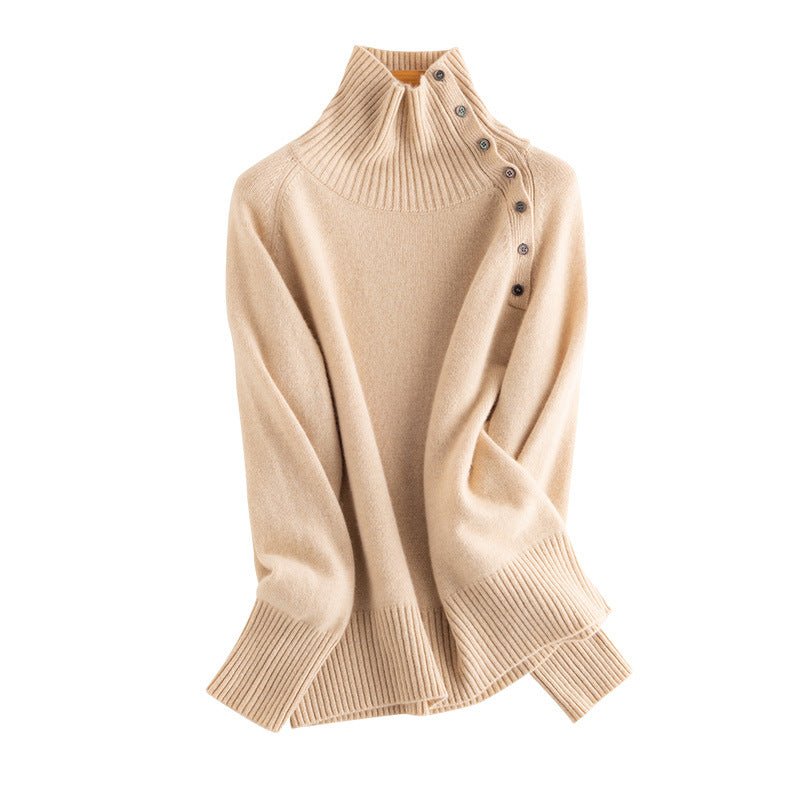 Women's Lapeled Neck Cashmere Sweater Turtleneck Solid Cashmere Pullover - slipintosoft