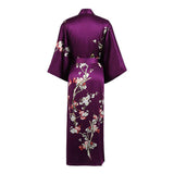 100% Long Silk Kimono Robe for Women Cherry Blossom Printing Luxury Mulberry Silk Robe - slipintosoft