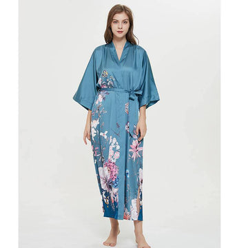 Women's Blossoms And Butterflies Floral Print Silk Kimono