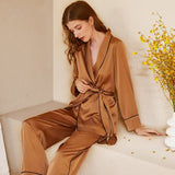 Women's Luxury Silk Pajamas Set For Winter Long Sleeves Ladies Retro Sleepwear - slipintosoft