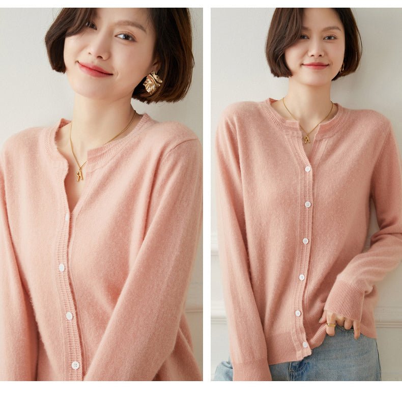 Women's Mock Neck Cashmere Cardigan Button Front Long Sleeve Cashmere Tops - slipintosoft