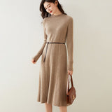 Womens Mock Neck Cashmere Dress Tea Length Slim Fit Cashmere Knit Dresses Women Cashmere Dress