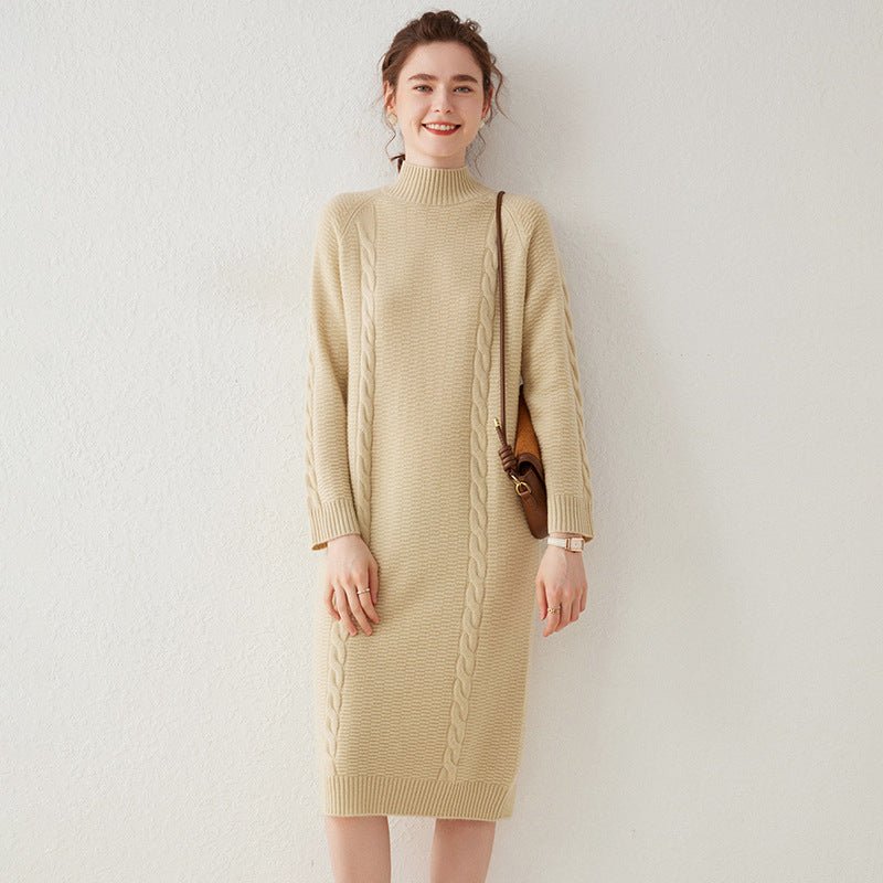 Women's Mock Neck Cashmere Midi Dress Basic Long Sleeve Knitted Dresses - slipintosoft