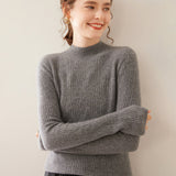 Womens Mock Neck Cashmere Ribbed Sweater Cashmere Pullover Gray XS