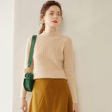 Womens Mock Neck Cashmere Sweater Cable Knit Long Sleeve Cashmere Pullover Beige XS