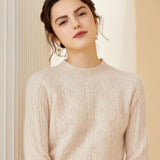 Women's Mock Neck Cashmere Sweater Cable-Knit Tops - slipintosoft