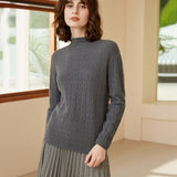 Women's Mock Neck Cashmere Sweater Cut-out Solid 100% Cashmere Pullover - slipintosoft