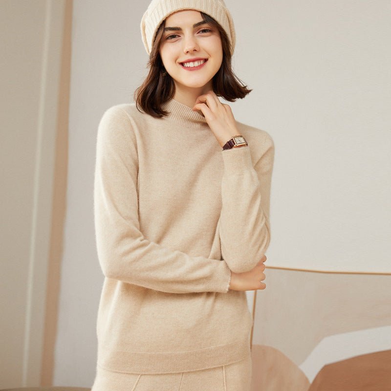 Women's Mock Neck Cashmere Sweater Solid Basic Cashmere Pullover Tops - slipintosoft