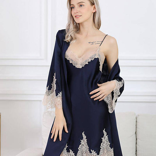 Women's Nightgown And Robe Set Sexy Silk Lace Sleepwear