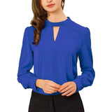 Women's Office Silk Shirt Keyhole Elegant Stand Collar Long Sleeve Silk Blouses