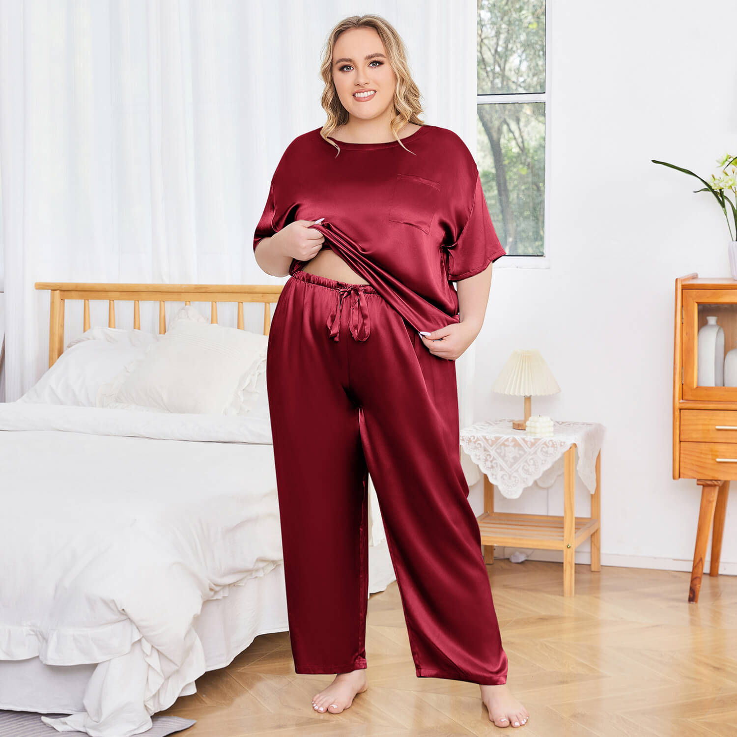 Plus size satin pajama sets best sale