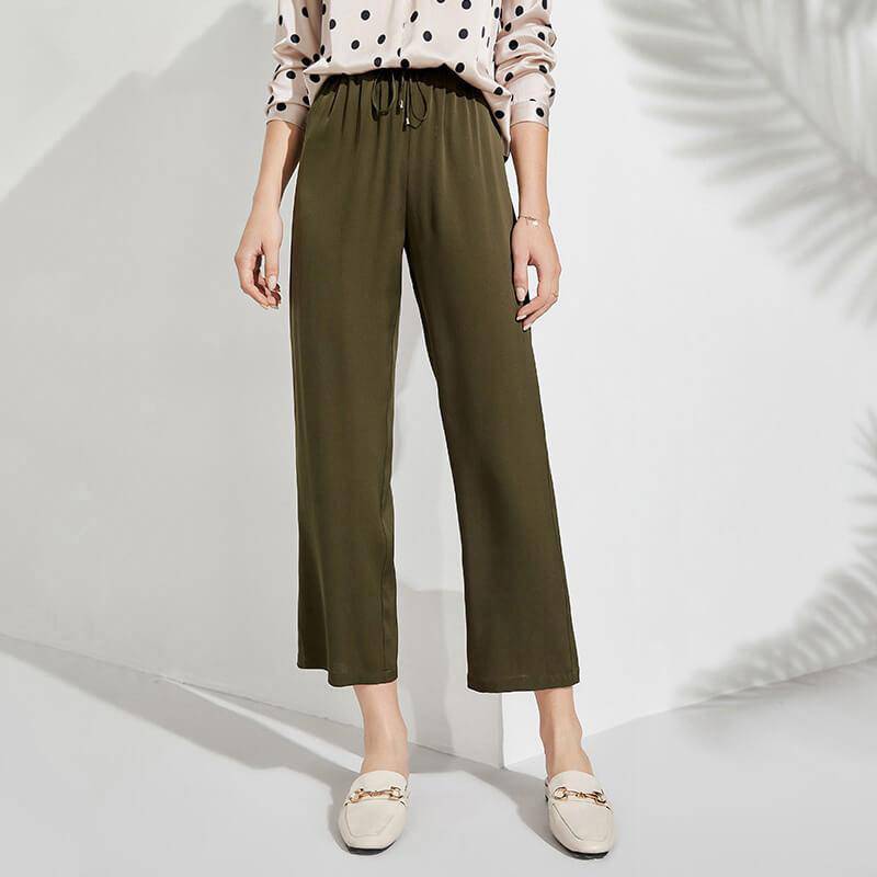 Women Silk cropped pants Long Wide-leg Mulberry Silk trousers - slipintosoft