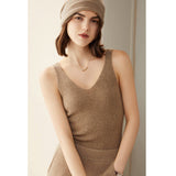 Women's Ribbed 100% Cashmere V-Neck Tank - slipintosoft