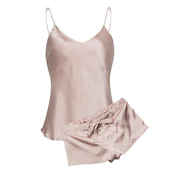 Women Short V Neck Silk Camisole Set sexy silk cami and shorts set sale - slipintosoft