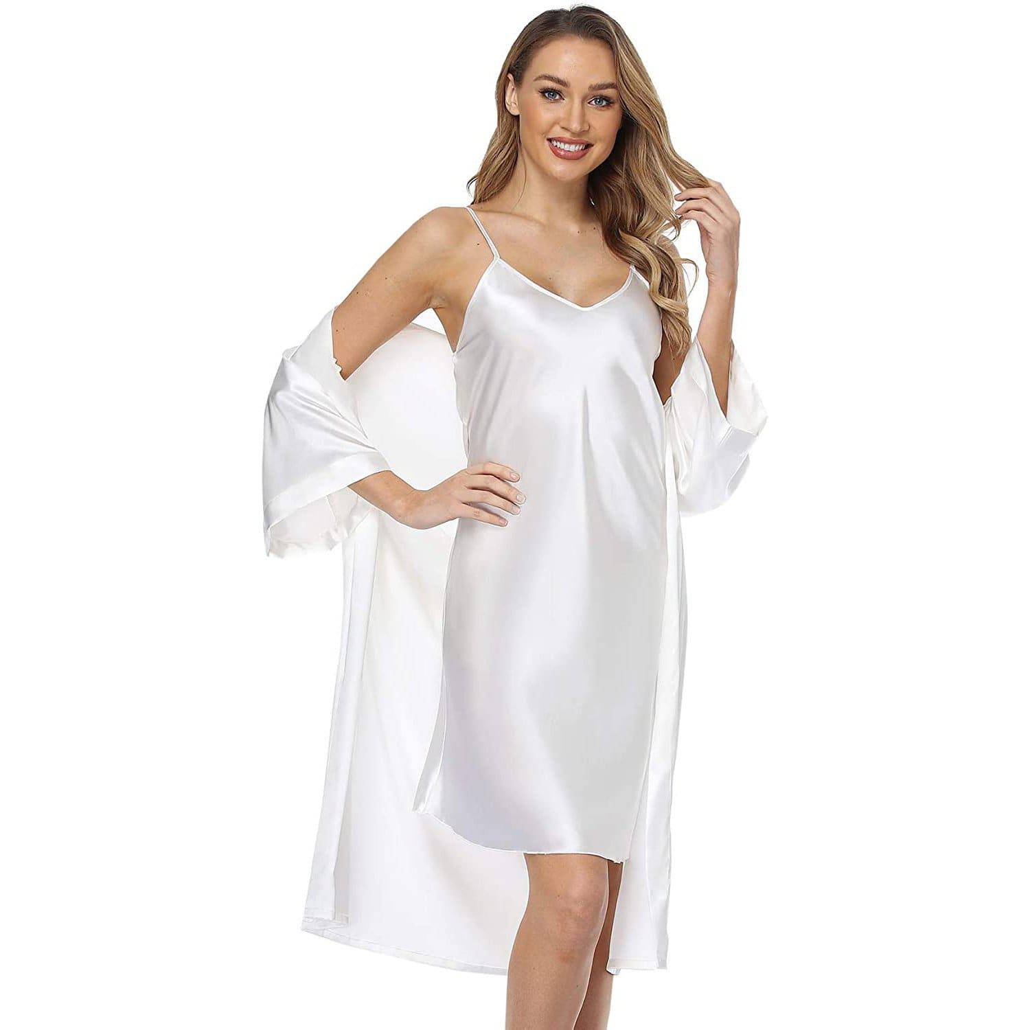 Long Silk Nightgown And Robe Set for Women Sexy  Silk Sleepwear -  slipintosoft